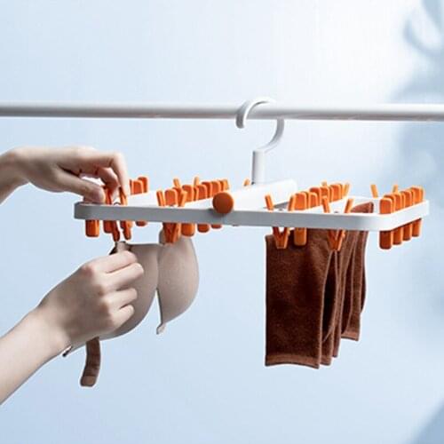 Movable Fold Drying Rack Household Multi-function Hanger Plastic Multi-fold Windproof Clothespin Underwear Socks Drying Rack