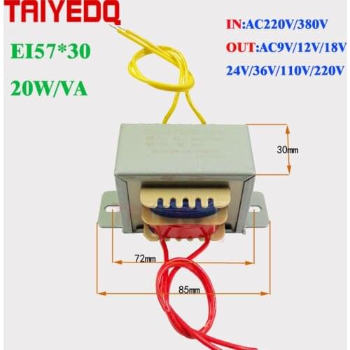 EI Power transformer AC220V 380V input 9V 12V 18V 24V 36V output step down transformer 12V-0-12V 20W/VA isolation transformer