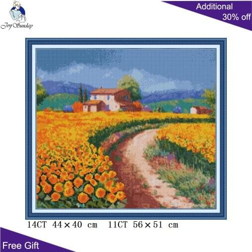 Joy Sunday Garden Cottage FA095 Counted and Stamped Home Decor Flower House Landscape Needlework Embroidery Cross Stitch kits