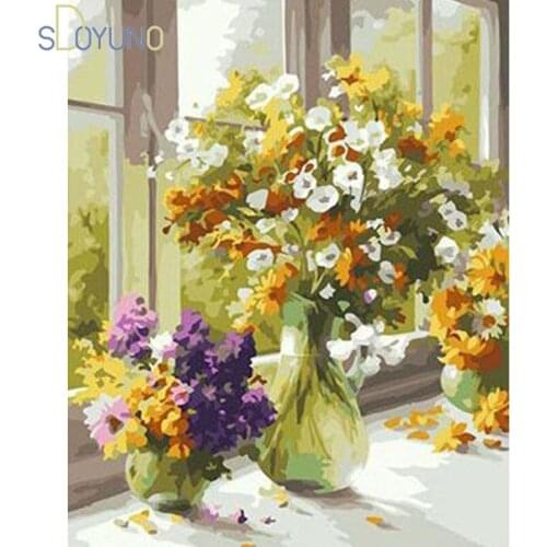 SDOYUNO Diamond Painting Cross Stitch flower Picture Rhinestones Diamond Embroidery Flowers Mosaic Art Kits Needlework Gift
