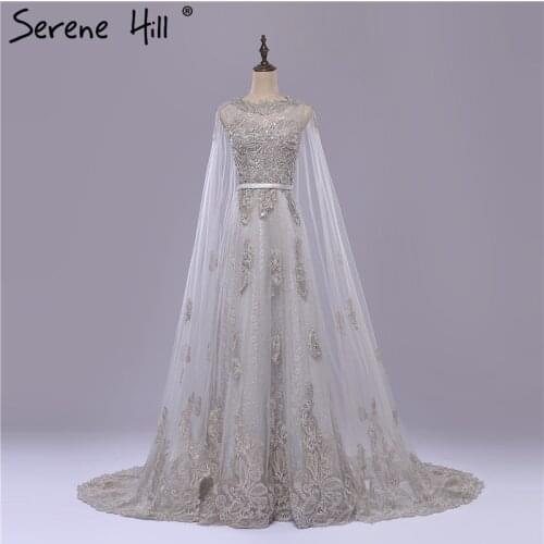 Serene Hill Grey Vintage Lace Beaded Wedding Dresses 2021 A-Line Sleeveless Sexy Bridal Gowns LA6250