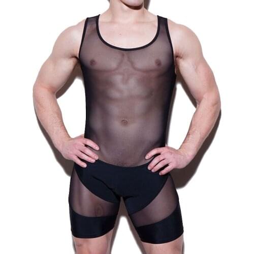 Sexy Undershirt Men Bodysuit Shapewear Male Slimming Wrestling Body Shaper Underwear Mesh Tranparent Jumpsuit Undershirts