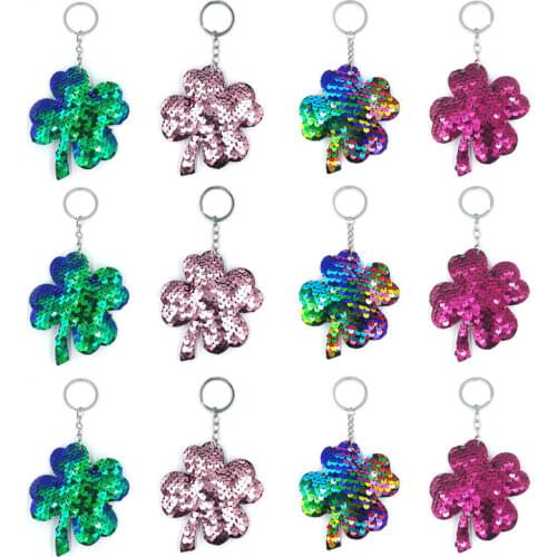 Four Leaf Clover Keychain Glitter Pompom Sequins Key Ring Gifts for Women Llaveros Mujer Charms Car Bag Accessories Key Chain