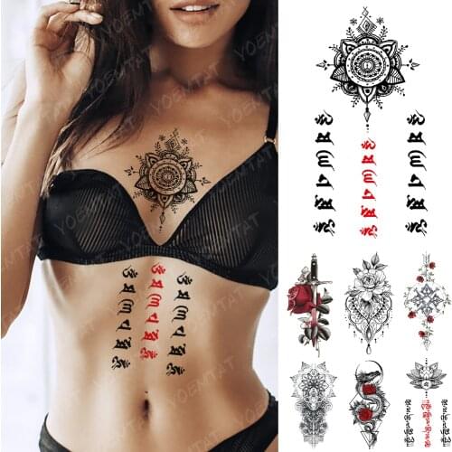Waterproof Temporary Tattoo Sticker Mandala Indian Sanskrit Flash Tattoos Lotus Totem Body Art Arm Fake Tatoo Women Men