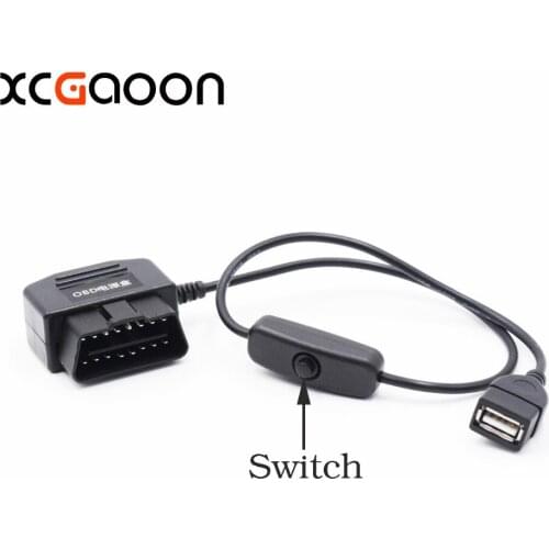XCGaoon OBD 16 Pin Car DC-DC Converter Module Cable With USB Port & Switch, Input DC 12V 24V To 5V 2.1A, Low Voltage Protection