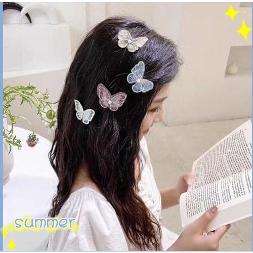 2PCS The word hair clip retro blue butterfly hair clip Embroidered Mini Butterfly Hairpins Wedding hair accessories Styling Tool