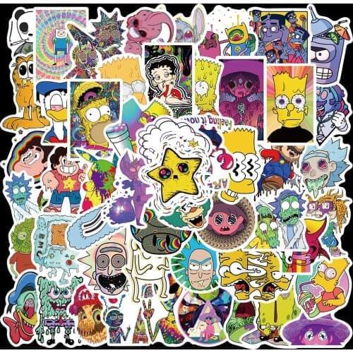 10/52PCS Cartoon Anime Colorful Psychedelic Trippy Stickers For Aesthetics Laptop Guitar Luggage Phone Graffiti Sticker Decals