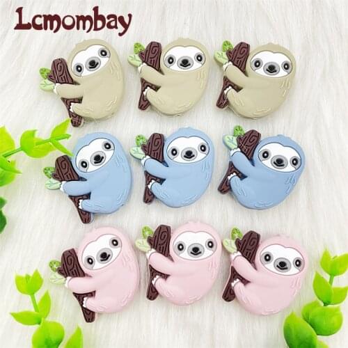 10PCS BPA Free Mini Sloth Silicone beads Baby Teether DIY Pacifier Chain Clip Nurse Gift