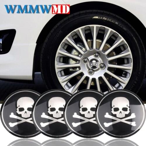 4pcs 56mm Aluminum Black Skull Auto Car Wheel Center Hub Caps Cover emblem Sticker For Universal Car BMW Nissan Audi Car styling