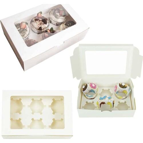 5Pcs 6-Cavities White Cupcake Boxes With Clear Windowed Packaging Cake Cookie Box Muffin Holder Dessert Containers Baking Tools
