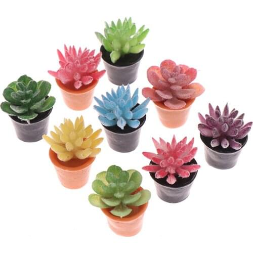 5PCS 1:12 Dollhouse Miniature Green Plant In Pot Succulent Plants Home Decor Plant Potted Furniture Home Decoration Accessories