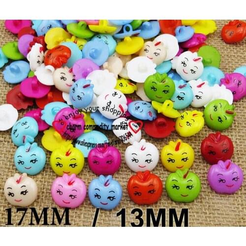 50PCS GILD FACE APPLE BUTTON BRAND shape colors Dyed Plastic cartoons buttons coat boots sewing clothes accessories P-040