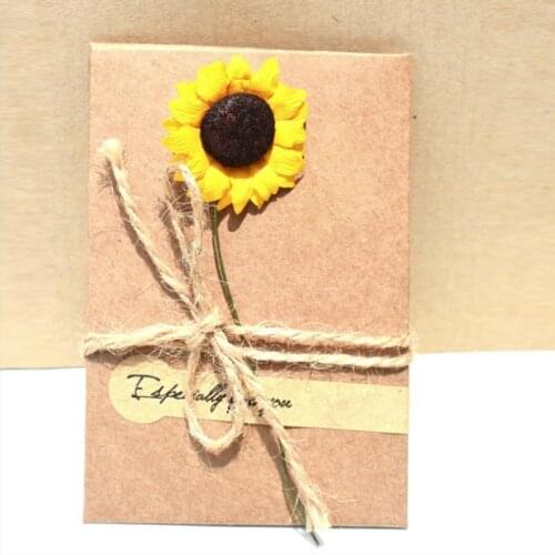 50pack wholesale Kraft Paper Handmade Dried Flower Greeting Card with Hemp Rope Envelope+Card Sunflower Carnation 18*12cm