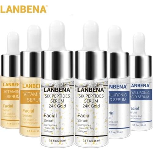 6PCS LANBENA 24K Gold Six Peptides Face Lift Serum Vitamin C+Hyaluronic Acid Anti-Aging Anti-Wrinkle Cream Ance Remove Dark Spot