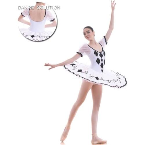 White Bodice Puff Sleeves Ballet Tutu Women Children Stage Dance Pancake Tutus Dancer Pre-professional Ballet Costumes BLL051