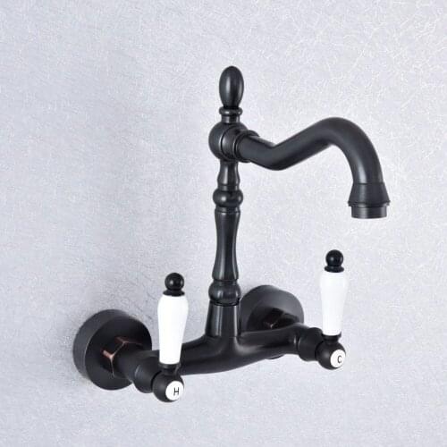 Bathroom Faucet Oil Rubbed Bronze Kitchen Mixer Tap Faucet Wall Mounted Dual Handle Hot And Cold Taps zsf756