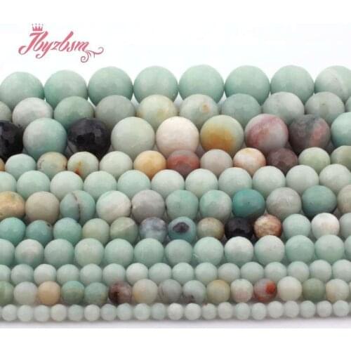 Natural Amazonite Round Faceted Smooth Frost Loose Stone Beads For DIY Necklace Bracelets Jewelry Making Strand 15" 4/6/8/10mm