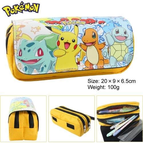 Pokemon Pikachu Pencil Case Cartoon Large-capacity Double-layer Zipper Pencil Bag School Supplies Stationery Schoolbag