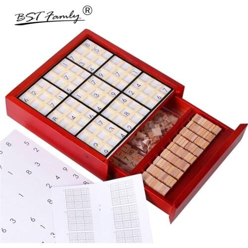 Children Sudoku Chess Beech Wooden with Drawer 24*24*5.5cm 81Pcs/Set Table Puzzle Game Kids Toy Interesting Gift BSTFAMLY S04