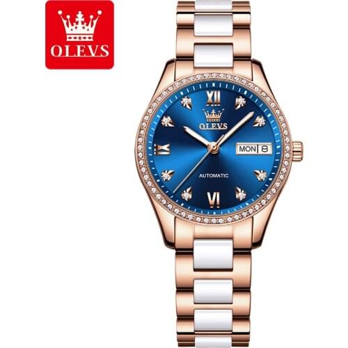 Top Designer Brand Luxury Ladies OLEVS Set Bracelet Rhinestone Elegant Ladies Waterproof Fashion Dress Mechanical Watch Gift Box
