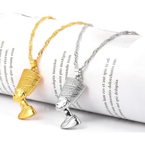 Egyptian Pharaoh Head Pendant Necklaces Egyptian Fatima Jewelry Gold Silver Color Chain Punk Lady Men Necklace Accessories