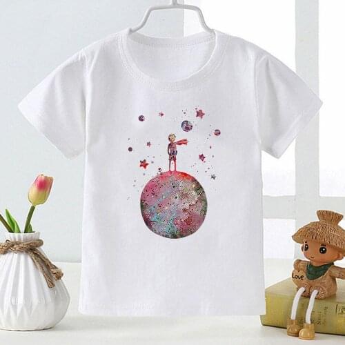 The Little Prince and His Rose Printed Aesthetic Girls T-shirt High Quality Child Summer Play Tops Cozy Versatile White T-shirts