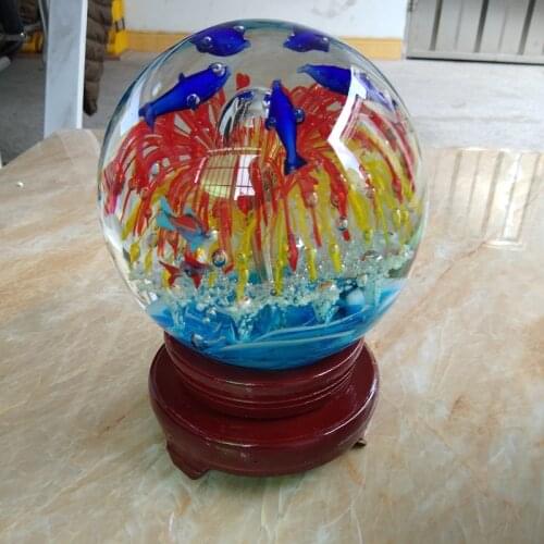 Dia. 140mm Crystal ball crafts+wooden base home decoration accessories living room tv cabinet birthday gift married seniority