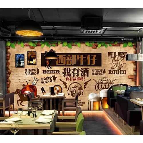 Customized Wallpaper 3d Western Cowboy Retro Brick Wall Painting You Have A Story I Have Wine TV Background Wall Decoration обои
