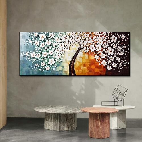 Cherry Blossom Oil Painting Canvas Print Scandinavian Wall Art Picture For Living Room Home Decor Nordic Posters Frameless