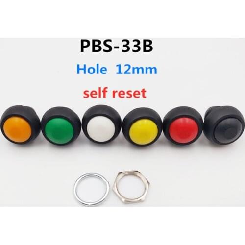 5Pcs PBS-33b 2Pin Mini Switch 12mm 12V 1A Waterproof momentary Push button Switch since the reset Non-locking buttons