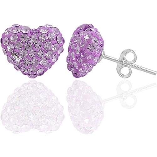 Real S925 Silver Heart Shape CZ Crystal Stud Earrings Gifts for Women