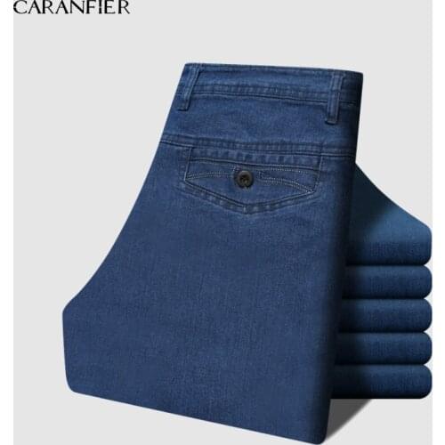 CARANFIER 2019 New Mens Classic Jeans Elastic Skinny Solid Color Denim Jean Male Black Blue Slim Fit Pants Brand Clothes 38 40