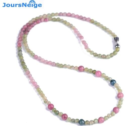 Wholesale JoursNeige Natural Tourmaline Crystal Stone Necklace Round Beads Chain Necklace Lucky for Women Girl Popular Jewelry