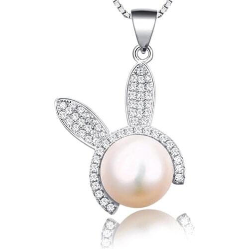 Pure 925 Sterling Silver Necklaces Pearl Jewelry Wholesale sterling-silver-jewelry Rabbit Pendant Necklaces for Women GTN069