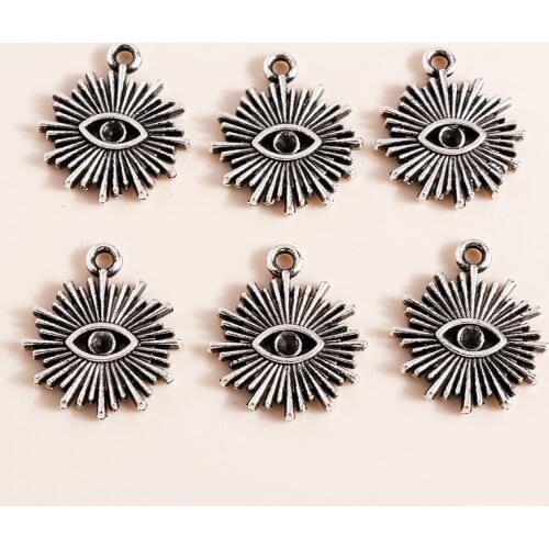 20pcs 15*17mm Antique Silver Color Alloy Sun Eyes Charms Evil Eyes Charms for Necklaces Earrings Making Accessories Pendants