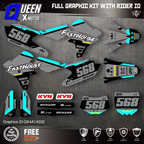 QUEEN X MOTOR Custom Team Graphics Backgrounds Decals 3M Stickers Kit For YAMAHA 14-18YZ250F 15-18YZ250FX WRF250 14-17YZ450F 032