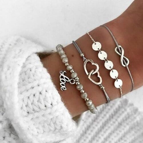 ROMGBIN Bohemian Handmade Heart Beads Bracelets Sets For Women Fashion Rope Chain Beads Strand Bracelets Bangles Jewelry Gifts