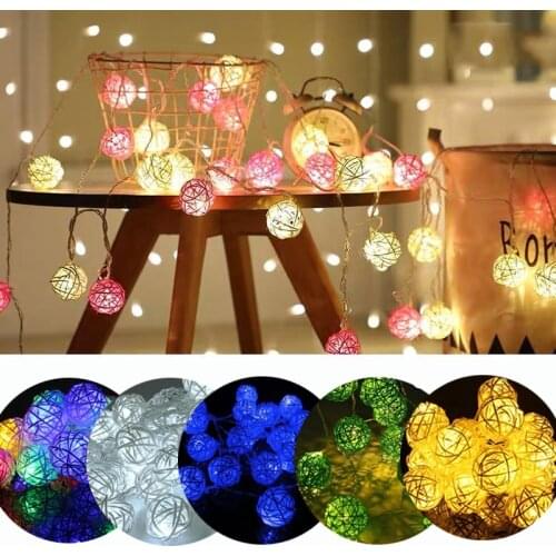 Rattan Ball Christmas Lights String 2.5M 20Leds Warm White Garland 3.2cm Diameter Ball for Holiday Decoration Fairy Lamp Navidad
