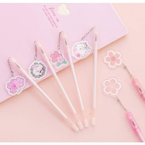 20pcs Creative Cherry Pendant 0.38mm Gel Pen Student Full Needle Black Water Pen Office Stationery Wholesale