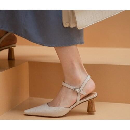 Women Pointed Toe Sandals Shallow Slingback Summer Prom Party Shoes 5cm Round Heels Office Lady Sandalias Femininos Creepers