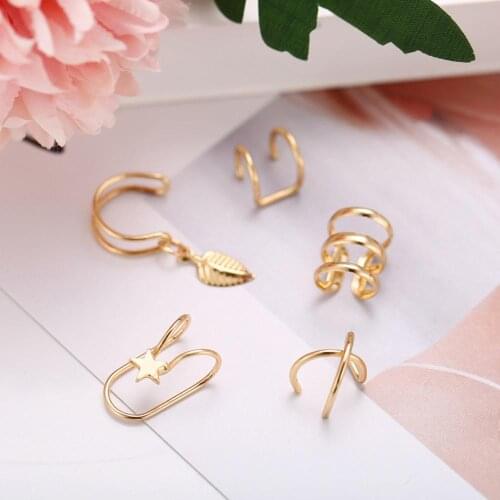 5pcs Fashion Clip Earring For Women Janedream Hollow Creative Ear Nail Earring No Pierced Ear Invisible Earclips Clamp Jewelry