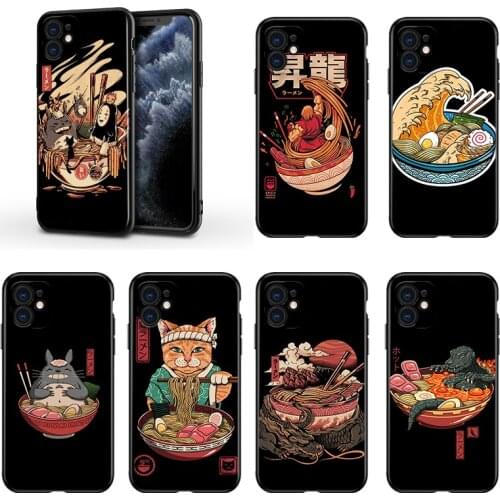 Great Ramen Wave Japan For Apple iPhone 13 12 11 Mini XS XR X Pro MAX SE 2020 8 7 6 5 5S Plus Black Silicone Phone Case