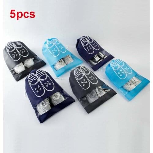 5pcs Waterproof Shoes Storage Bag Pouch Travel Bag Non-Woven Laundry Organizador Portable Tote Drawstring Bag Organizer Cover