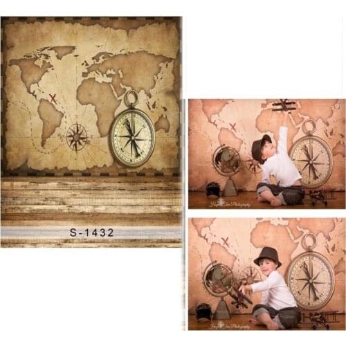 DAWNKNOW Map Vinyl Photography Background For Baby Compass New Fabric Flannel Backdrop For Children photo studio Props 1432