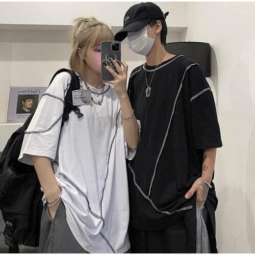 Korean Style Simple Line Vintage Clothing For Teenagers Unisex Gothic Tops Punk Couple T-Shirts Alt Womens t-Shirts 2021 Hit