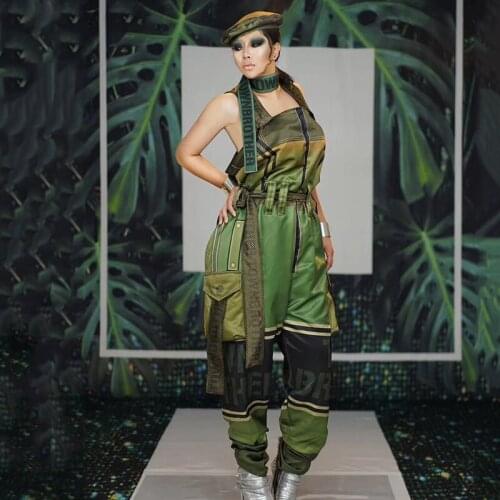 Woman Overalls Long Romper Women Green Strapless Jumpsuit Nightclub Singer Dj Ds Costumes Rave Clothes Stage Outfit Lady DN1173