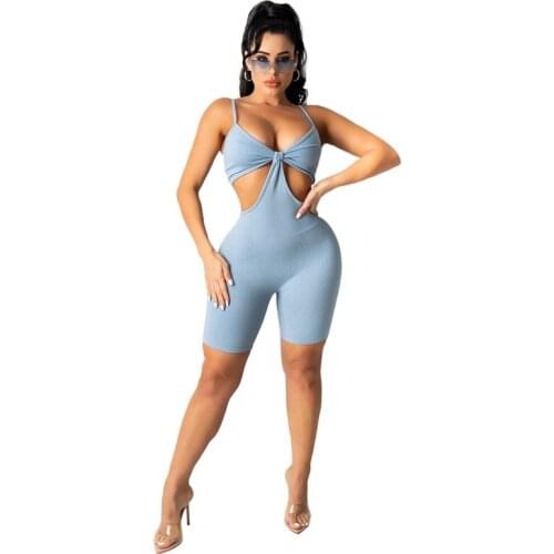 2021 Sexy Women Sleeveless Romper Jumpsuit Bodycon Bodysuit Slim Fit Sports Short Pants Clubwear Backless Biker Shorts Playsuit