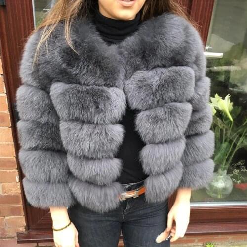 Newest Fashion 100% Genuine Women Warm Real Fox Fur Coat Short Winter Fur Jacket Outerwear Natural Blue Fox Parka Slim Clothing