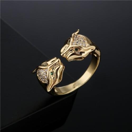 Fashion Double Leopard Head Adjustable Ring for Women Opened AAA Zircon Finger Ring Original Brand Jewelry Z095
