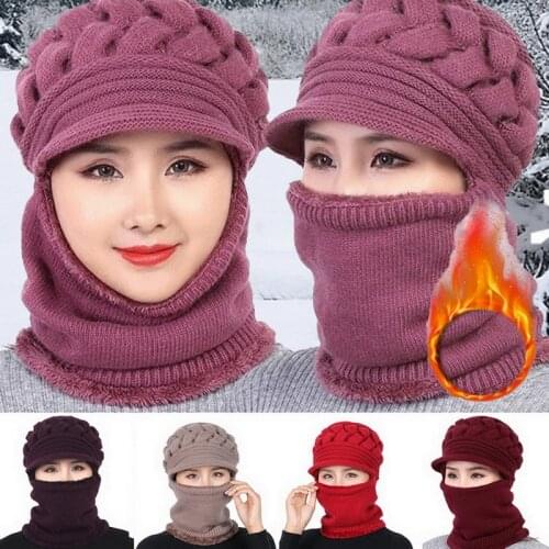 Coral Fleece Winter Hat Beanies Womens Hat Scarf Warm Breathable Wool Knitted Hat For Women Double Layers Protection Caps